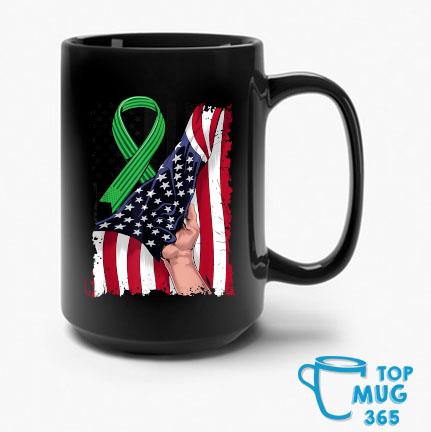 Kidney Disease Awareness American Flag Green Ribbon Mug