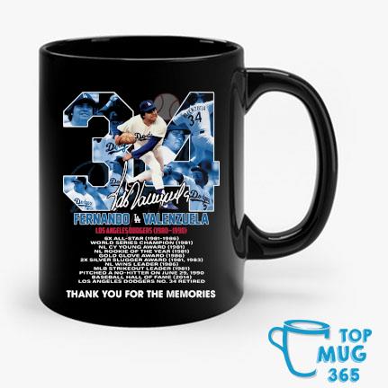 Fernando Valenzuela 34 Los Angeles Dodgers 1980 1990 Signature Thank You  For The Memories T-shirt,Sweater, Hoodie, And Long Sleeved, Ladies, Tank Top