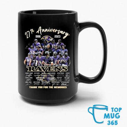 The Baltimore Ravens 27th anniversary 1996 2023 thank you for the memories  signatures Baltimore Ravens shirt, hoodie, sweater, long sleeve and tank top